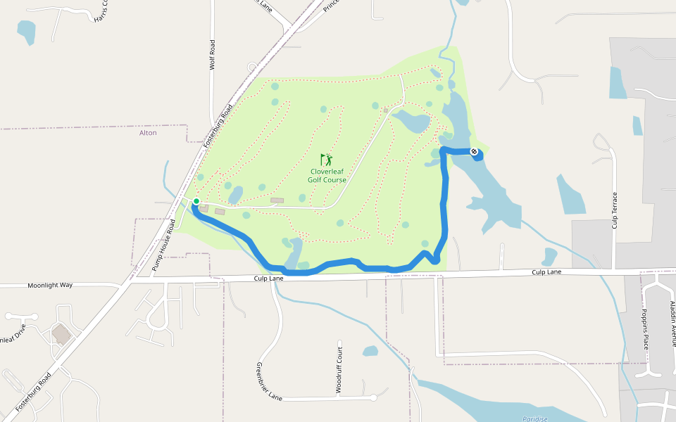 Cloverleaf Back Nine Cart Path #1 walking route map in Alton