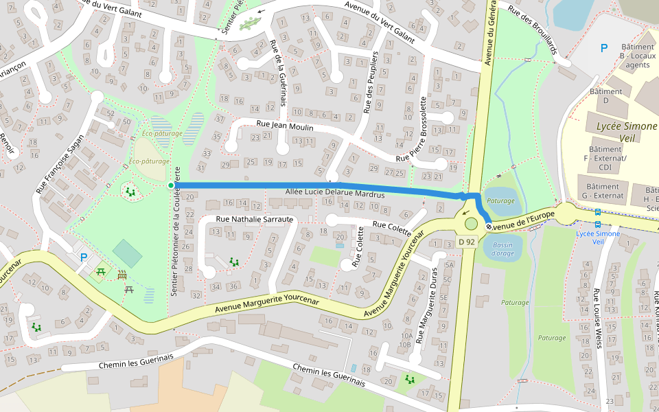 Allée Lucie Delarue Mardrus walking route map in Liffré