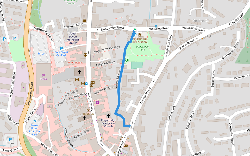 Eastern Backway walking route map in Kingsbridge