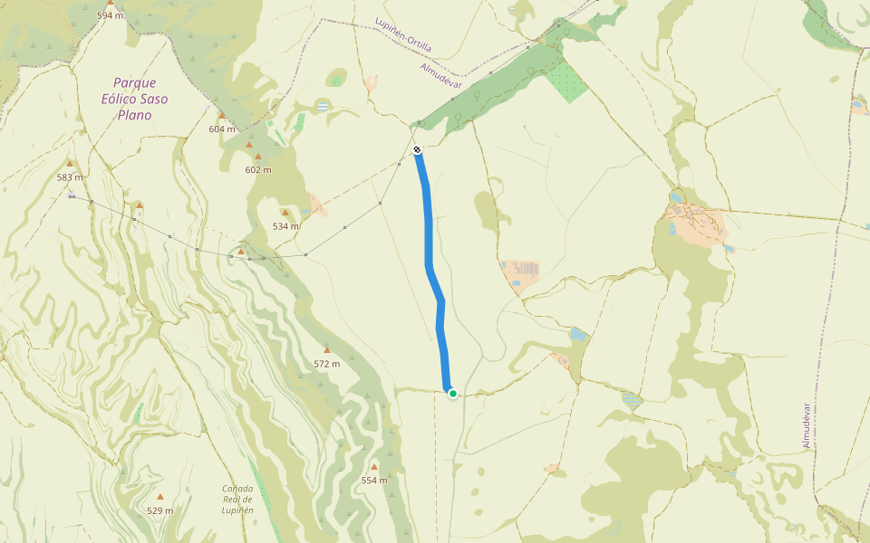 Antiguo camino de Lupiñén a Almudévar walking route map in Almudévar