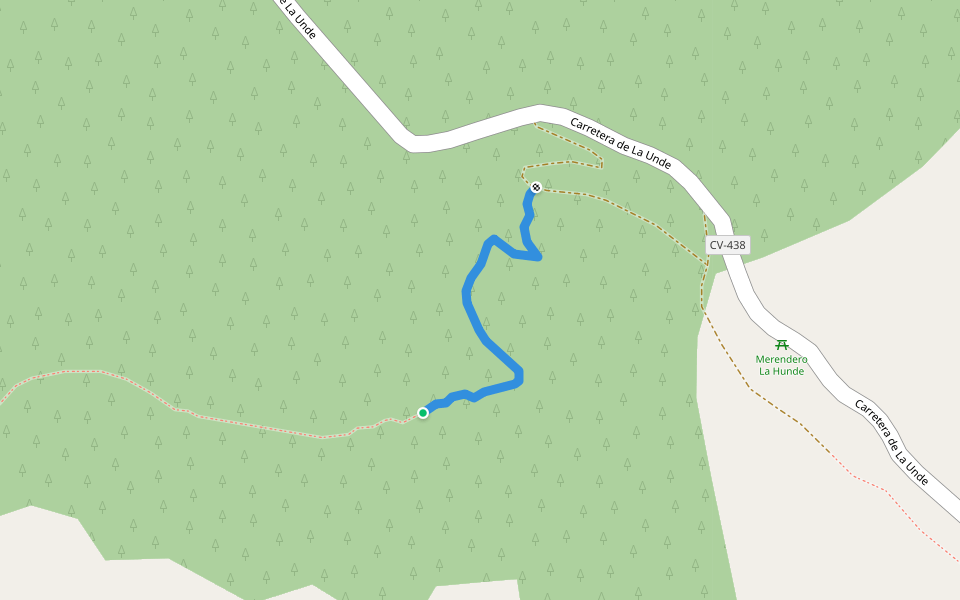 Senda del Pocico Vidal a Zona Acampada Hunde. walking route map in Ayora