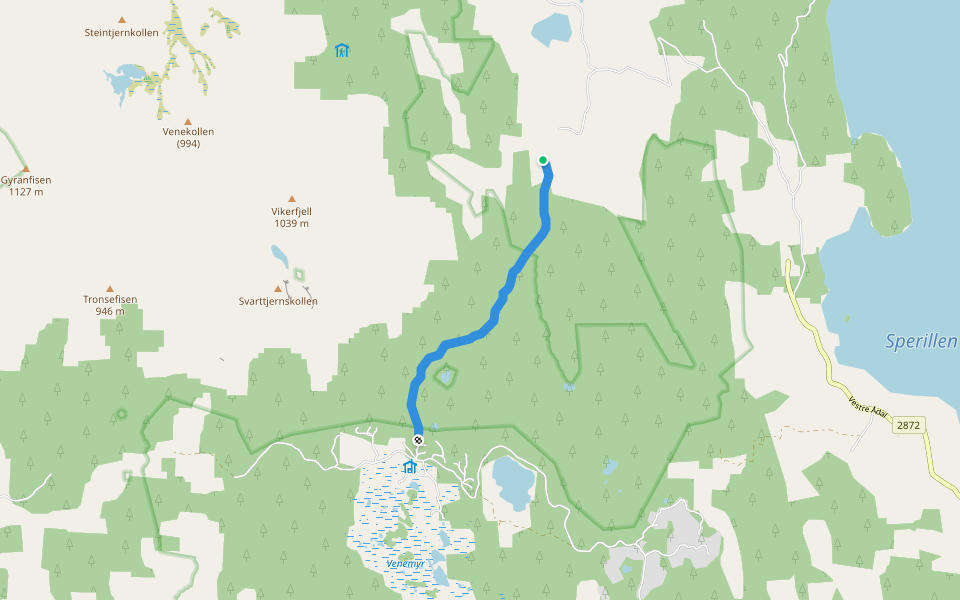 Elsrudsetra - Vikersetra walking route map in Viker
