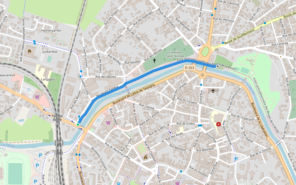 Piste cyclo-piétonnière des Berges de la Moder walking route map in Haguenau