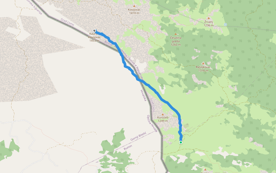 Kaurski Kovijovac walking route map in Rumin