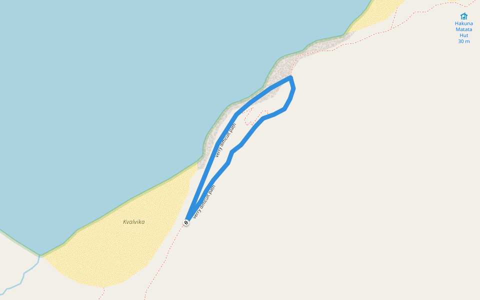 verry difficult path walking route map in Fredvang