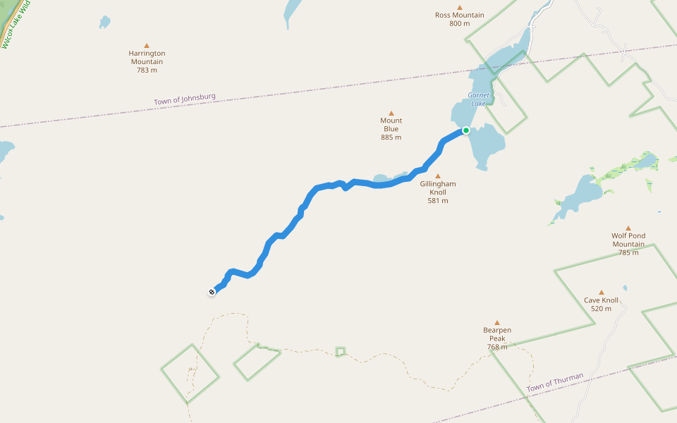 Lizard Pond trail walking route map in Johnsburg