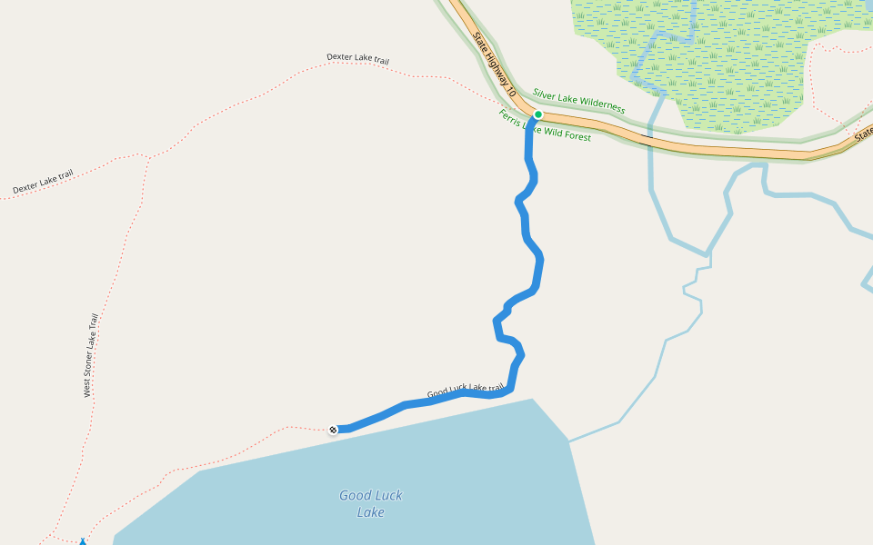 Good Luck Lake trail walking route map in Stratford