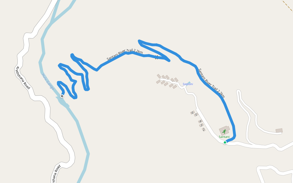 Santani River Trail 2.2km walking route map in Werapitiya