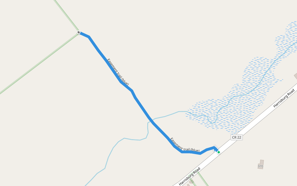 Easement trail (blue) walking route map in Stony Creek