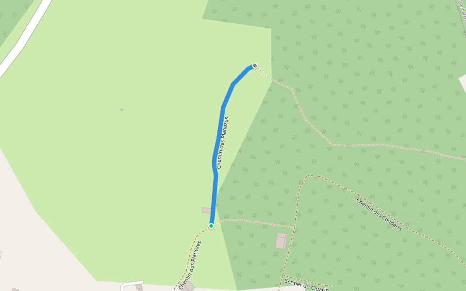 Chemin des Planezes walking route map in Chartrier-Ferrière