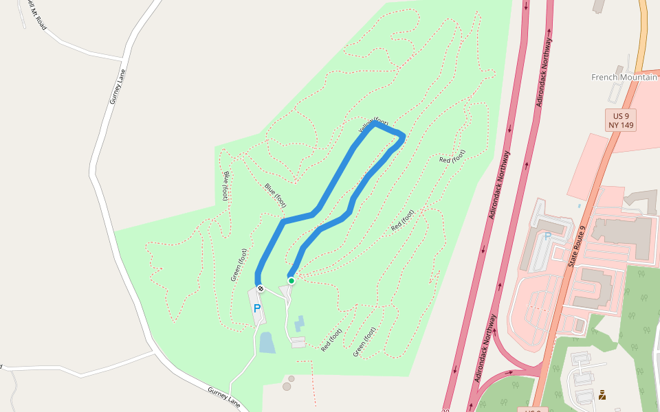 Yellow (foot) walking route map in Queensbury