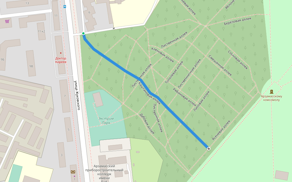 Каштановая аллея walking route map in Arzamas