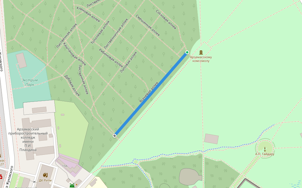 Ясеневая аллея walking route map in Arzamas