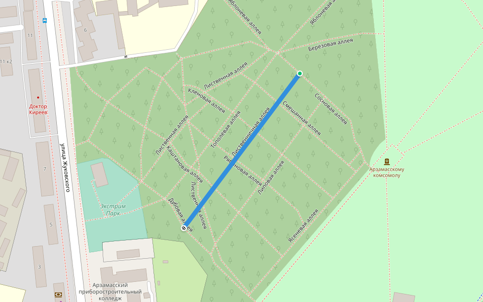 Лиственничная аллея walking route map in Arzamas