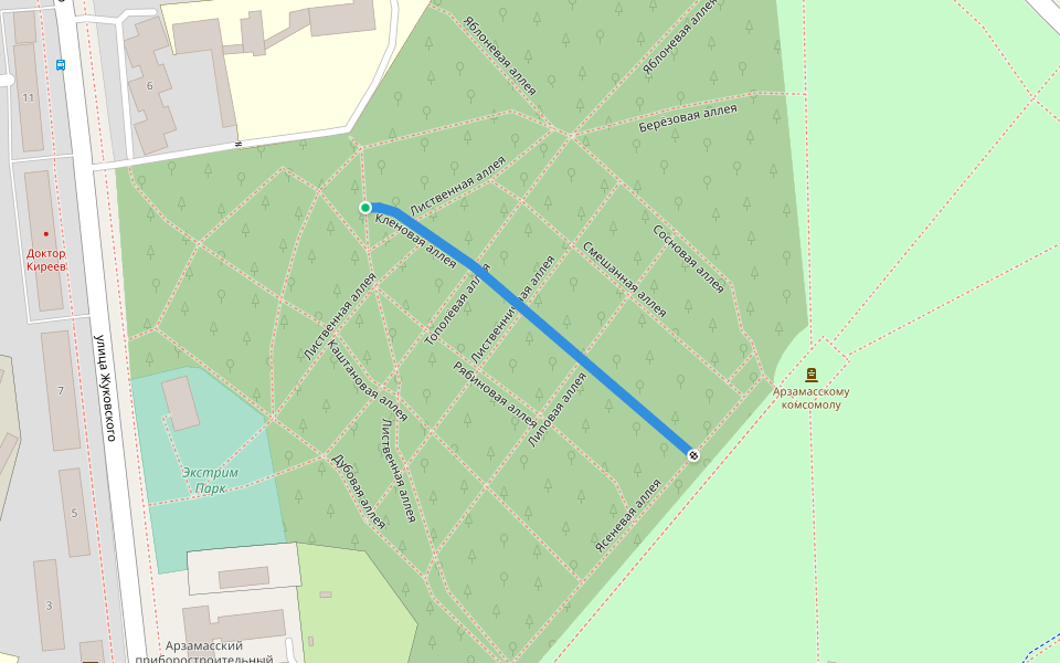 Кленовая аллея walking route map in Arzamas