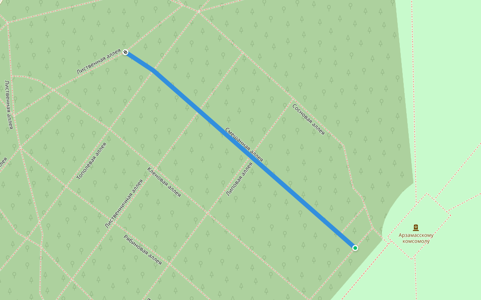 Смешанная аллея walking route map in Arzamas