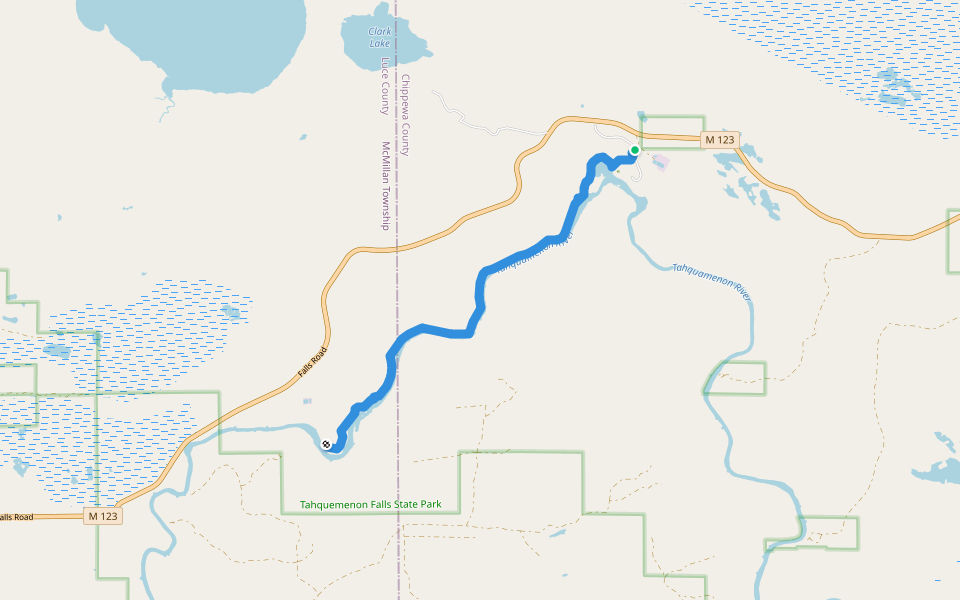 Tahquamenon Falls: Lower Falls Trail walking route map in Paradise