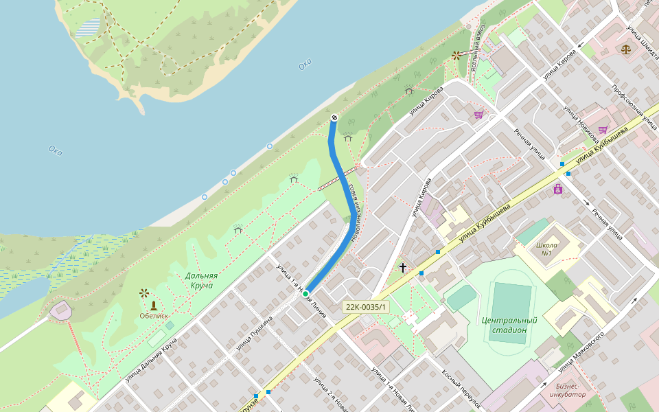 Новолинский взвоз walking route map in Pavlovo