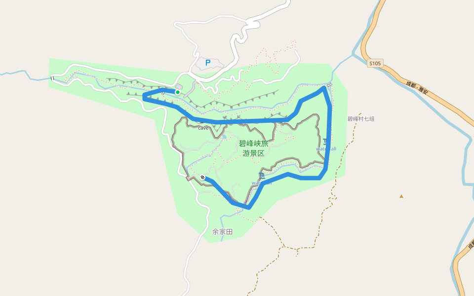 Bifeng Gorge path walking route map in Yaan
