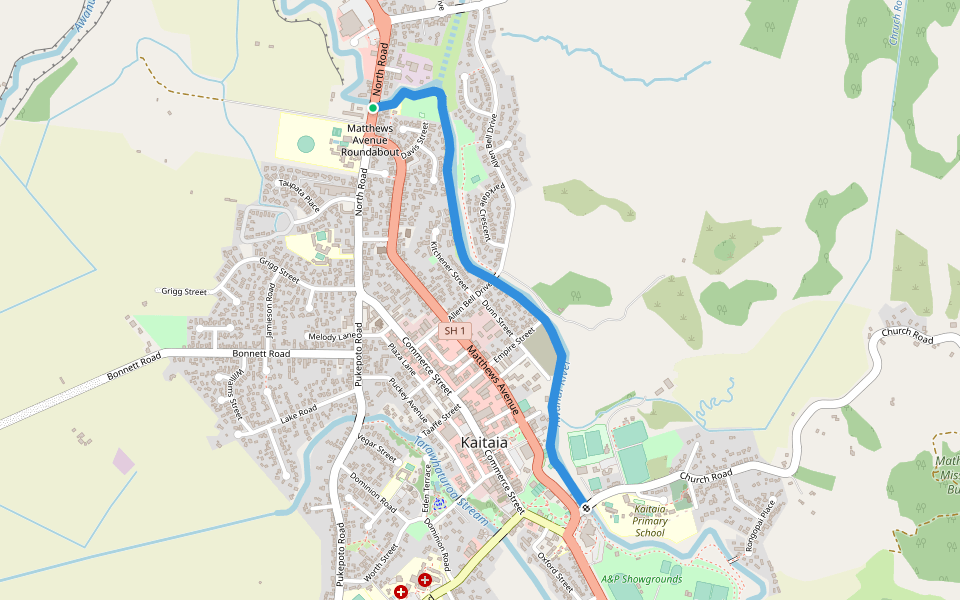 Awanui River Path walking route map in Kaitaia