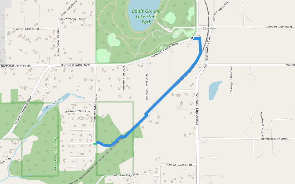 Chelatchie Rail Trail walking route map in Battle Ground