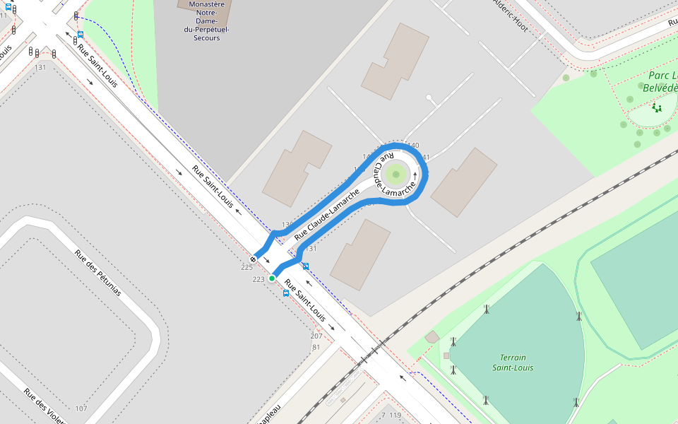 Rue Claude-Lamarche walking route map in Sainte-Thérèse