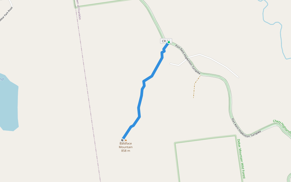 Baldface Mountain Trail walking route map in Owls Head