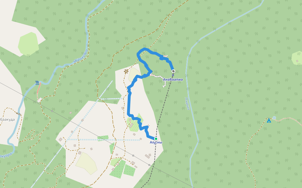 Новоафонская пещера walking route map in Akhali Atoni
