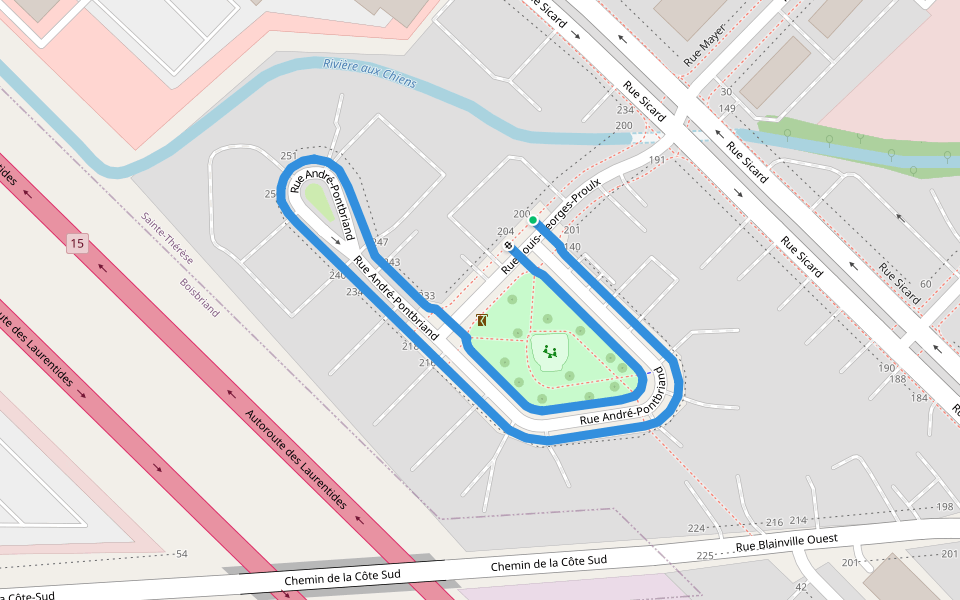 Rue André-Pontbriand walking route map in Sainte-Thérèse