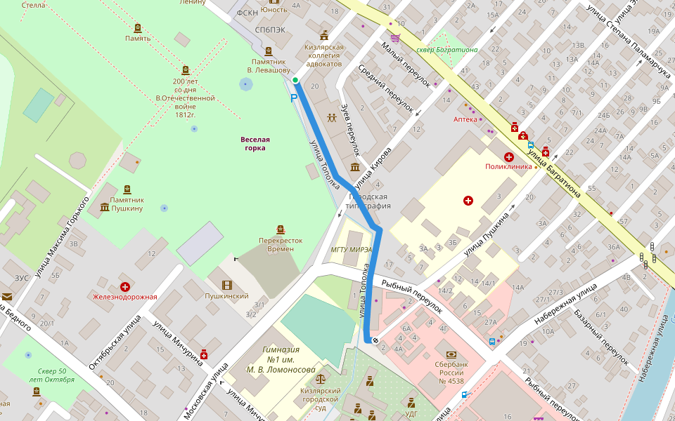 улица Тополка walking route map in Kizlyar