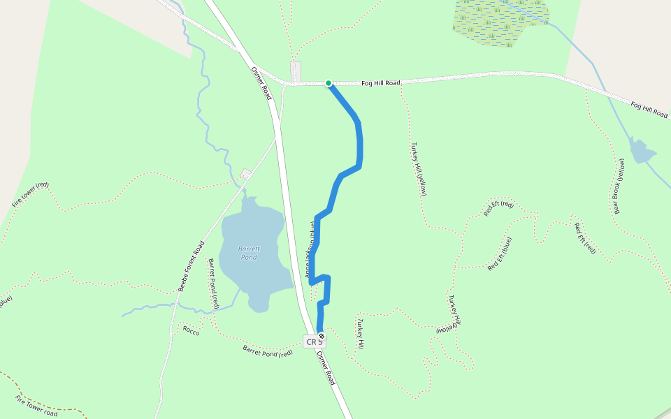 Anne Jackson (blue) walking route map in Austerlitz