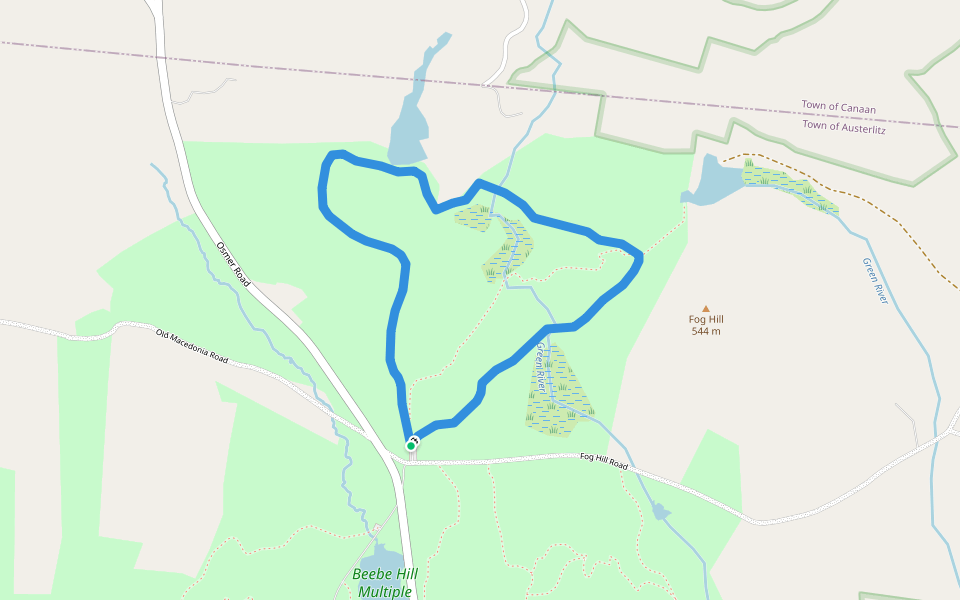 No Bottom Pond Loop (red) walking route map in Austerlitz
