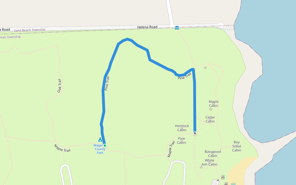 Pine Trail walking route map in Harbor Beach