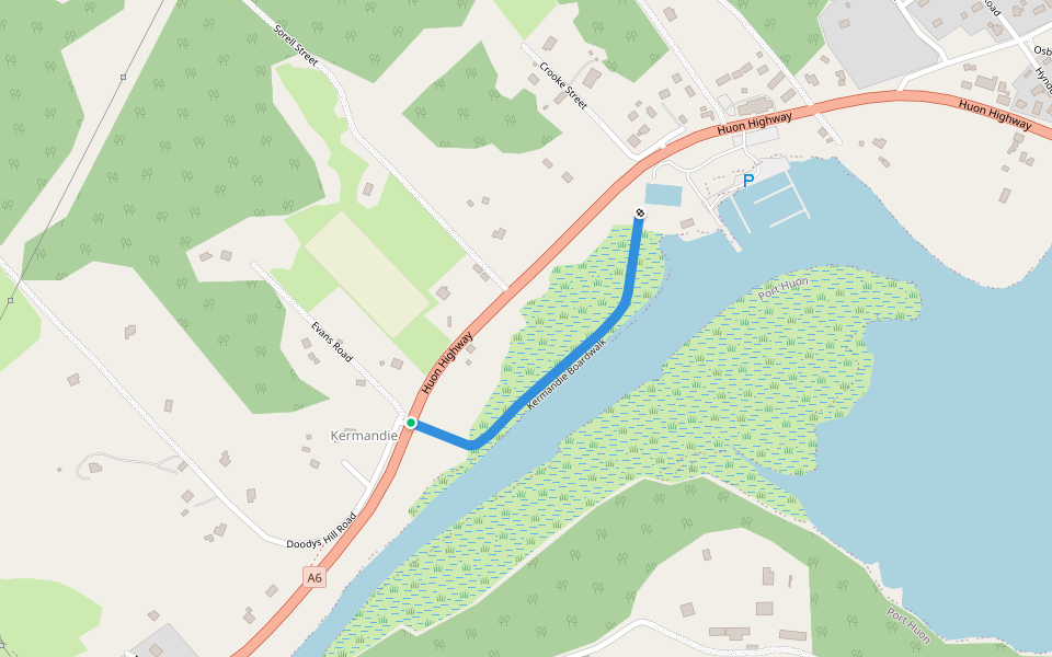 Kermandie Boardwalk walking route map in Port Huon