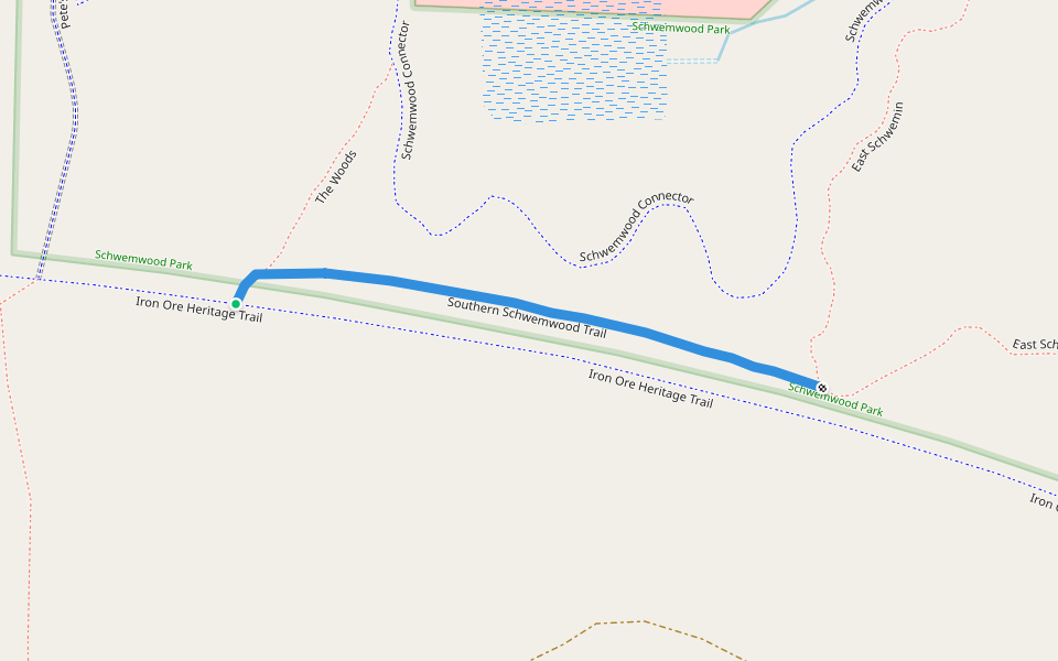 Southern Schwemwood Trail walking route map in Marquette