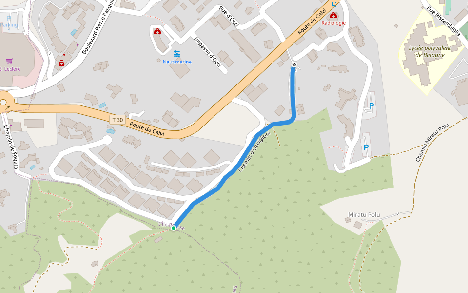 Chemin d'Occiglioni walking route map in L'Île-Rousse