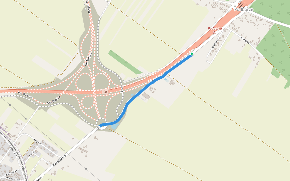 Tymczasowe przejścia dla pieszych i rowerów walking route map in Zalesie PGR