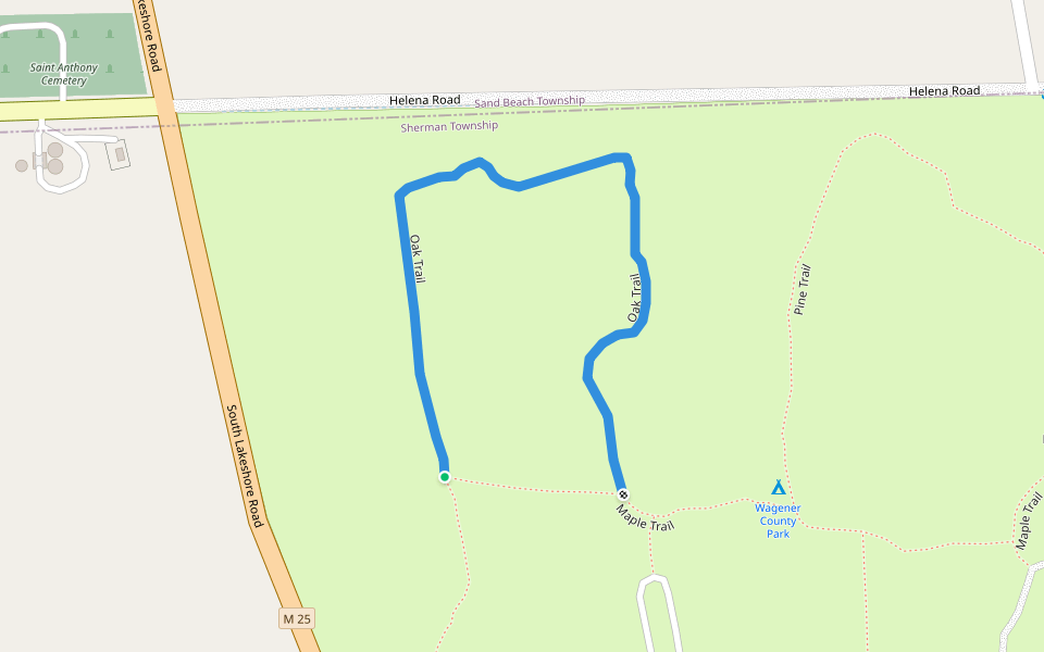 Oak Trail walking route map in Harbor Beach