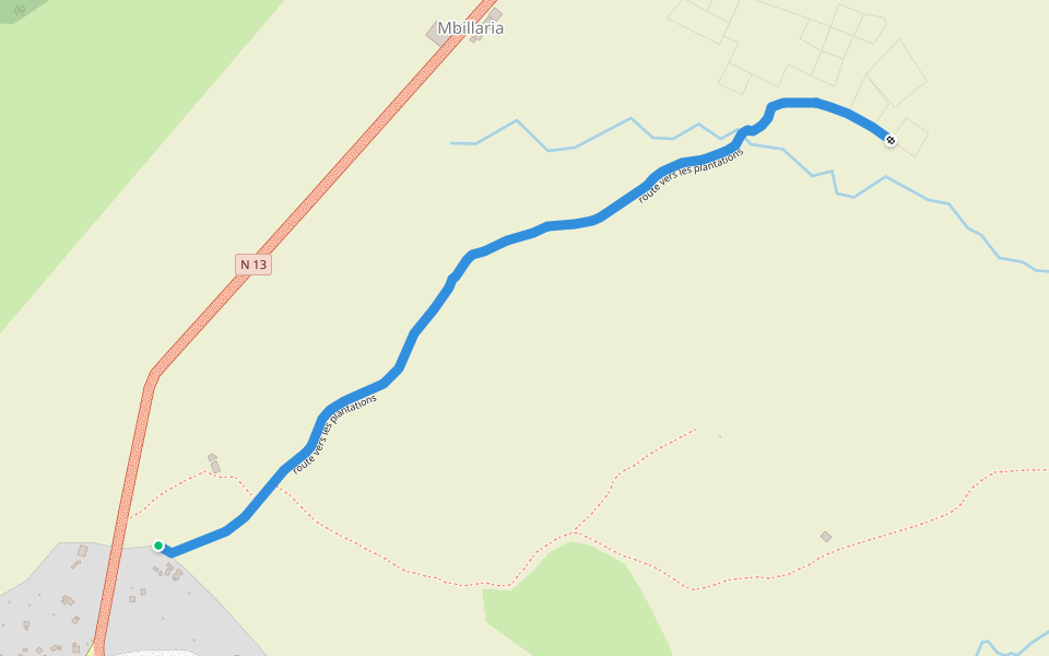 route vers les plantations walking route map in Tcholliré