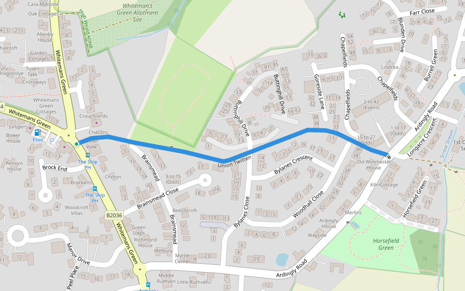 Union Twitten walking route map in Cuckfield