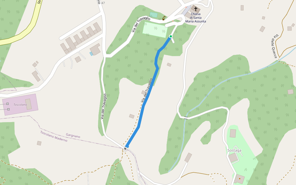 Via del Travaglio walking route map in Navazzo