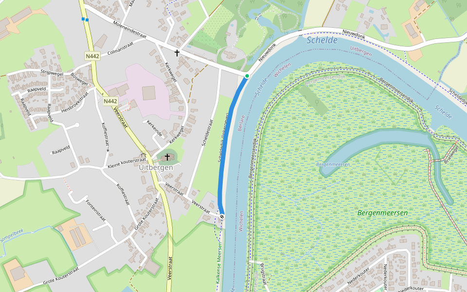 Scheldedijk (linkeroever) walking route map in Berlare