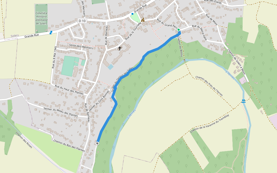 Sentier du Dessus des Salles walking route map in Solers