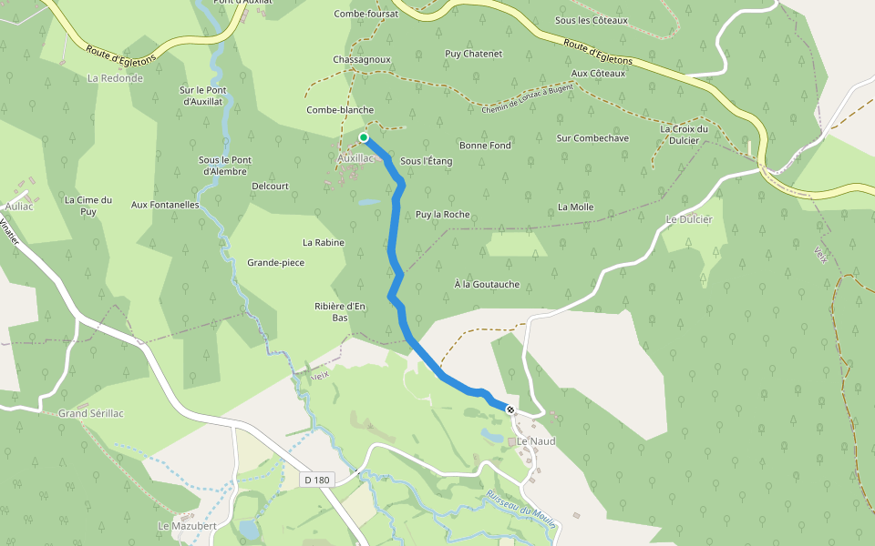 Chemin d'Auxillac au Naud walking route map in Treignac