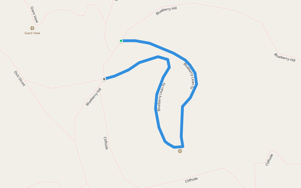 Blueberry Lean-To walking route map in Elizabethtown