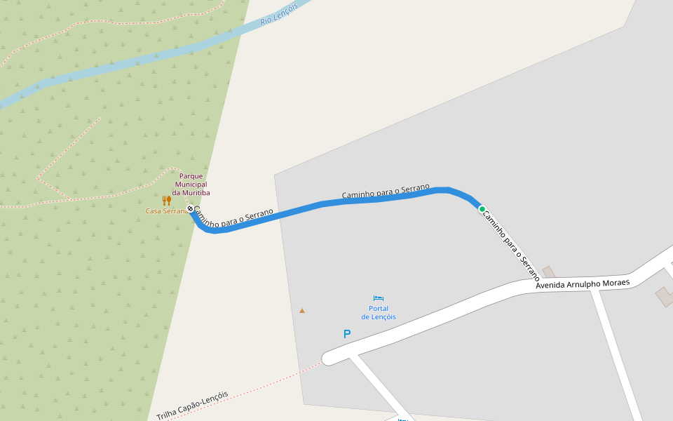 Caminho para o Serrano walking route map in Lençóis