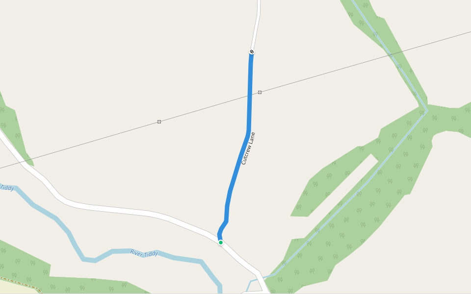 Cutcrew Lane walking route map in Tideford