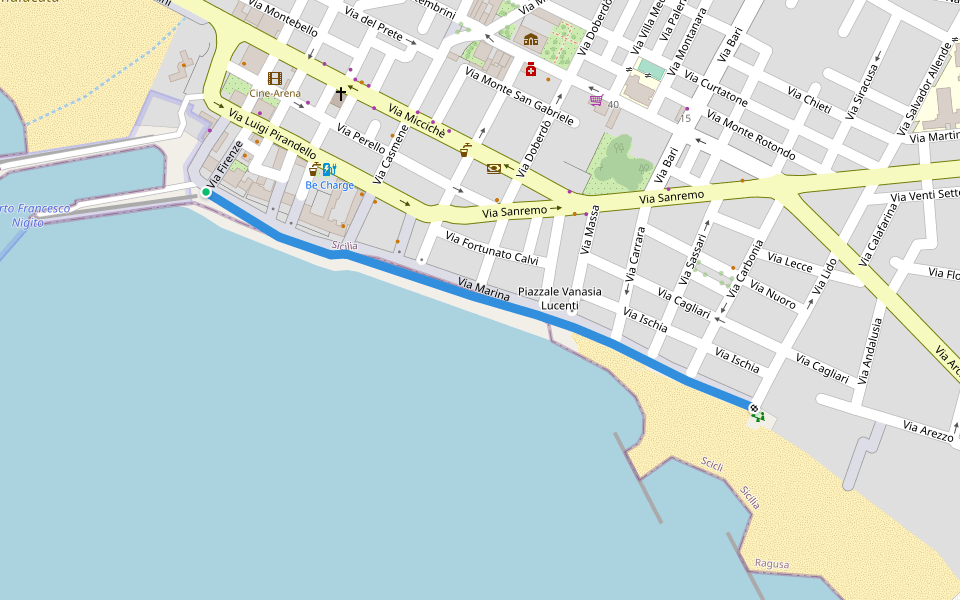 Via Marina walking route map in Donnalucata