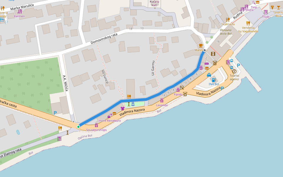 Rudina walking route map in Bol