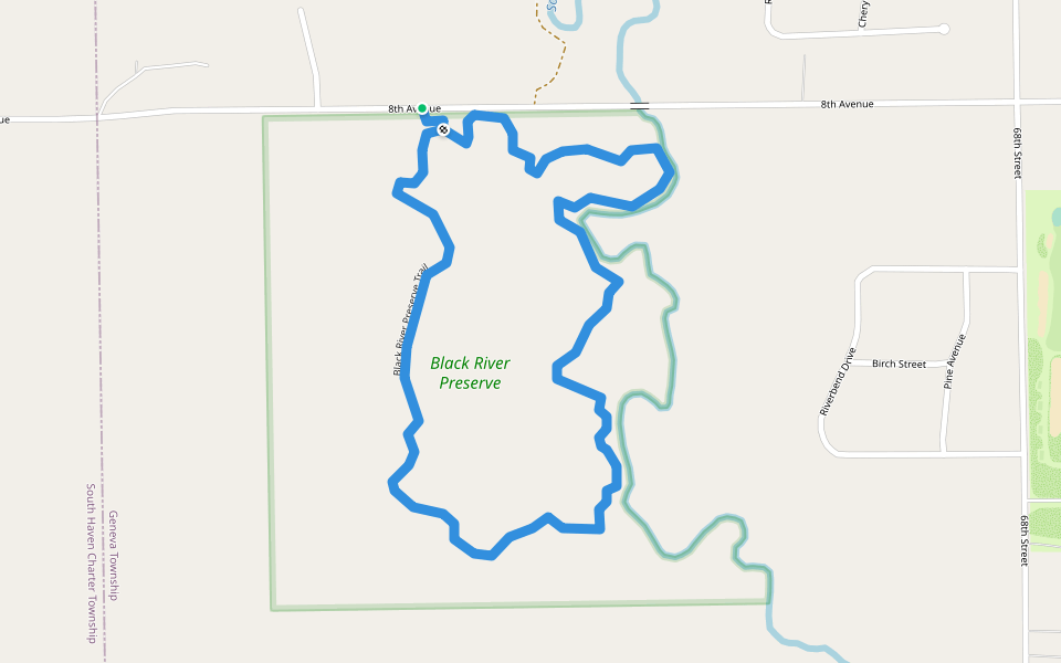Black River Preserve Trail walking route map in South Haven